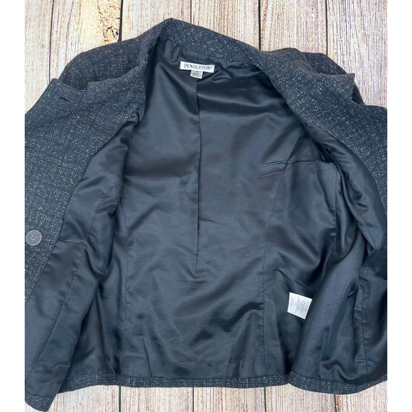 Pendleton Wool Silk Blend Jacket Womens Size‎ 10 Black Tweed Button Front Blazer - Picture 9 of 9
